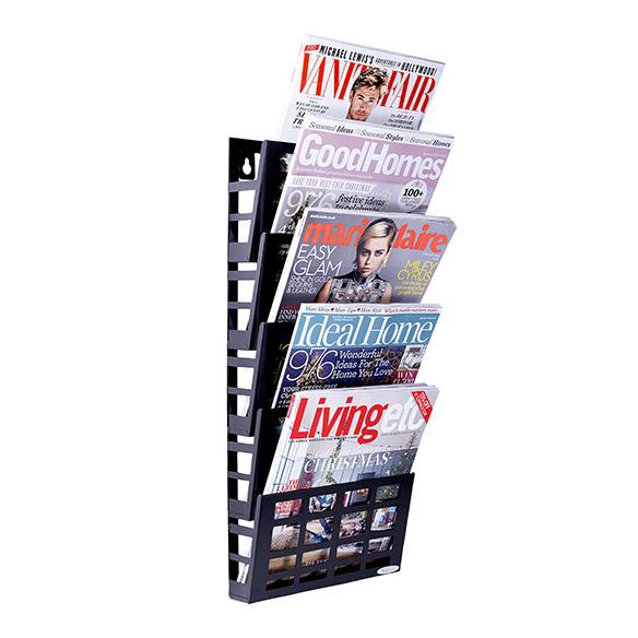 Wall Mounted Grid Magazine Rack – 5 Tray. Ideal for displaying your subscription magazines from DLT Magazines