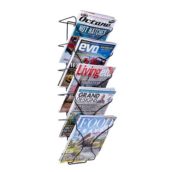 Wire Wall Mounted Magazine Rack – 5 Tray. Ideal for displaying your subscription magazines from DLT Magazines